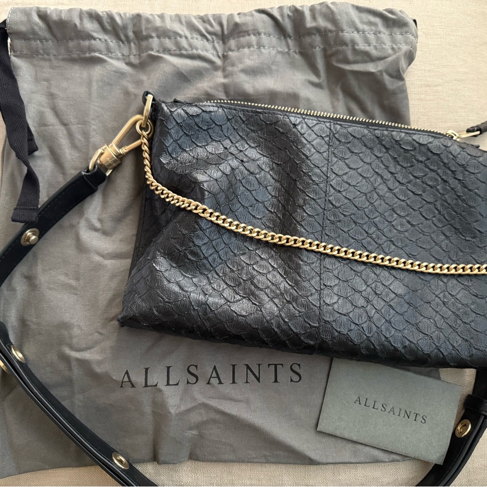 All Saints Black Textured Leather Crossbody Bag